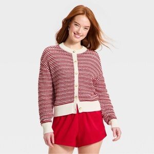Striped Red and White Cardigan Sweater Universal Thread - NWT szL